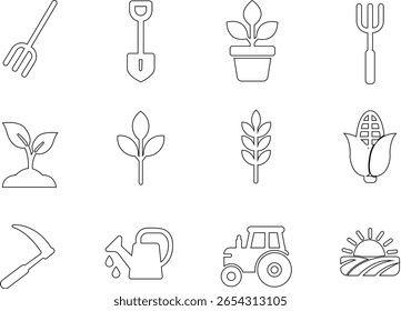 Conjunto de ícones de agricultura editável. Farming Vetor Icons Organic e Smart Agri Set.