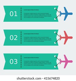 Editable Airplane and Ribbon Infographic Vector Template in Flat Style for Flight or Tourism Travel