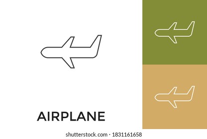 Editable Airplane Thin Line Icon with Title. Useful For Mobile Application, Website, Software and Print Media.