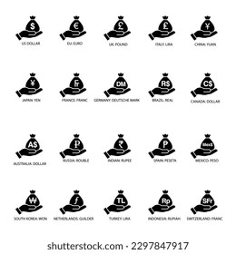 Editable All Country Currency Money Symbols Holding with Hand