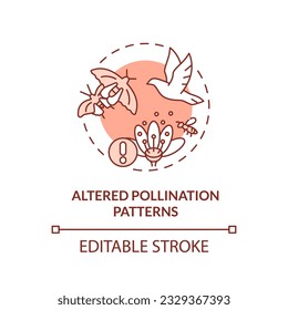 Editable altered pollination patterns icon representing heatflation concept, isolated vector, linear illustration of global warming impact.