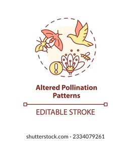 Editable altered pollination patterns icon representing heatflation concept, isolated vector, global warming impact linear illustration.