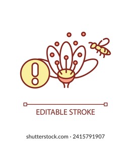 Editable altered pollination patterns icon representing heatflation, isolated vector, global warming impact linear illustration.