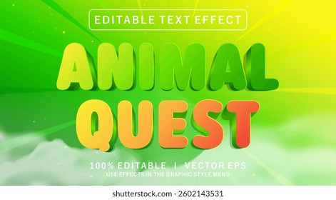 editable animal quest 3d vector text effect with modern style design
