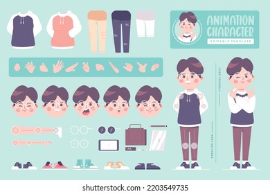 editable animation flat design geek boy character template