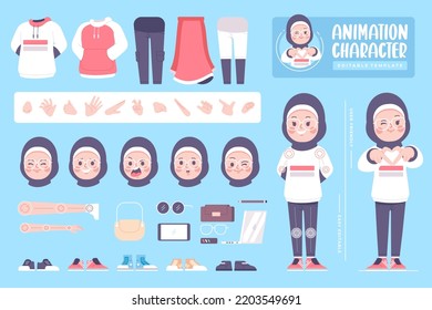 editable animation flat design hijab girl character template