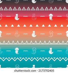 Editable art seamless pattern with boho style pets