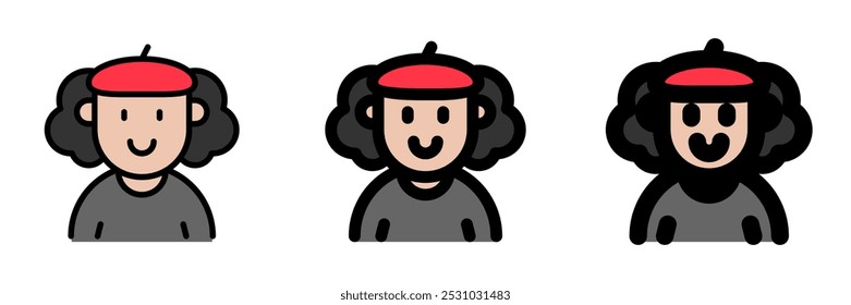 Artista editable con el ícono de Vector del avatar del pelo rizado largo. Usuario, perfil, identidad, persona. Parte de una gran familia de iconos. Perfecto para interfaces de Web y App, presentaciones, infografías, etc