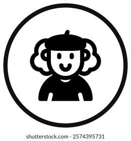 Editable artist with long curly hair avatar vector icon. User, profile, identity, persona. Part of a big icon set family. Perfect for web and app interfaces, presentations, infographics, etc