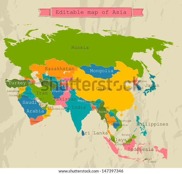 すべての国の編集可能なアジアの地図 ベクターイラストeps8 のベクター画像素材 ロイヤリティフリー