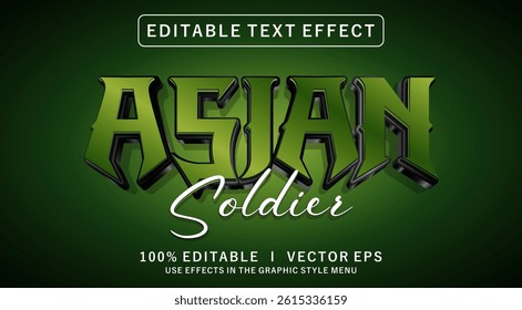 editable asian soldier 3d vector text effect with modern style design