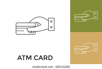 Icono de línea delgada de tarjeta ATM modificable con título. Útil para aplicaciones móviles, sitio web, software y medios impresos.
