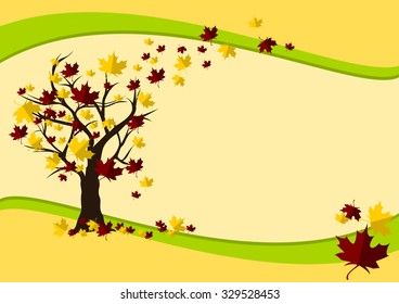 Editable Autumn Vector Illustration with Windy and Fallen Leaves for Text Background