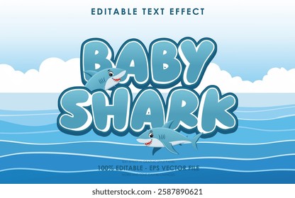 editable baby shark sea animal text effect, with ocean background and cute shark illustrations