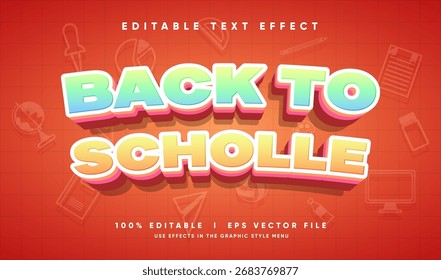 editável de volta para efeito de texto de vetor escolares com estilo moderno