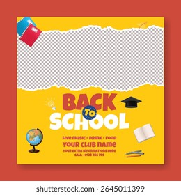 Editable Back to school social media post, banner, ads template for school admission, online learning web banner, Back  to school celebration party, and sale offer square flyer or poster design