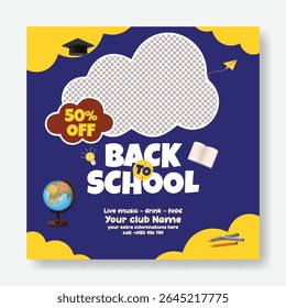 Editierbar Zurück zur Schule Social Media Post, Banner, Werbevorlage für die Schulzulassung, Online-Lernen wir Banner, Zurück zur Schule Feier Party und Verkauf bieten Platz Flyer oder Poster Design
