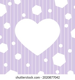 Editable background with a heart in the center for text, photography or illustration, and hexagons for congratulations, cards, banners and creative designs. Flat style