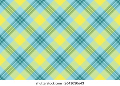 Editable background tartan pattern, linear plaid check texture. Dye textile vector fabric seamless in cyan and yellow colors palette.