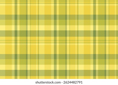 Editable background textile check, package plaid fabric vector. Quiet tartan texture pattern seamless in yellow and lime colors palette.