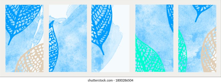 Editable backgrounds for story at social media . Digital drawing leaves. Autumn templates reference. 
