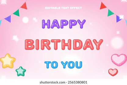 Editable balloon text effects and lighting effects, heart and star shaped balloons, lovely pink background and colorful garland.