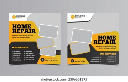 editable banner for home repair services social media template. editable construction renovation handyman plumbing service instagram post template 