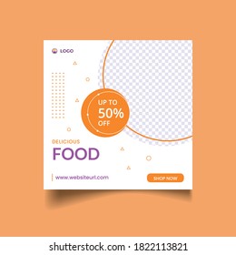 Editable Banner Template Design For Food Post On Instagram. Suitable For Social Media Post Restaurant And Culinary Digital Promotion. Promotional Social Media Post Template For Super Delicious Food