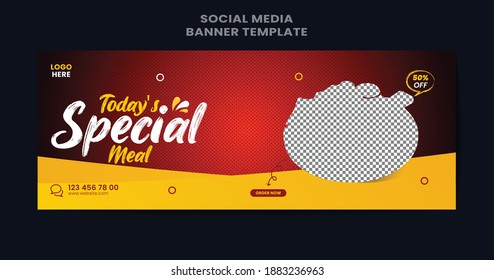 Editable banner template design for food cover. Suitable for Social Media cover restaurant and culinary digital Promotion. Colorful background and shape vector design.