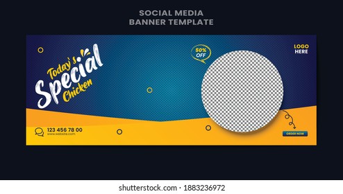 Editable banner template design for food cover. Suitable for Social Media cover restaurant and culinary digital Promotion. Colorful background and shape vector design.