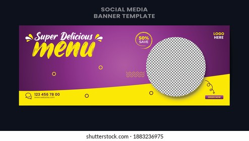 Editable banner template design for food cover. Suitable for Social Media cover restaurant and culinary digital Promotion. Colorful background and shape vector design.