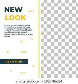 Diseño editable de plantillas de banner. Promoción de publicaciones en medios sociales con esquema de color amarillo. Usable para medios sociales, volantes, banners y anuncios web. Vector de diseño plano con collage fotográfico.