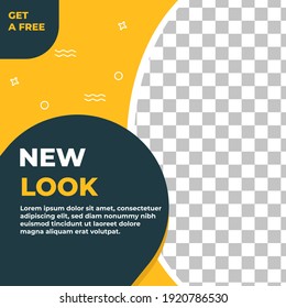 Editable banner template design. Social media post promotion with yellow color scheme. Usable for social media, flyers, banners, and web ads. Flat design vector with photo collage.