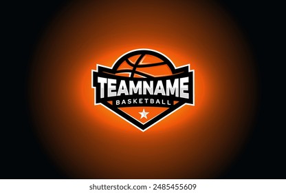 Editable Basketball Badge with classic orange color palette.