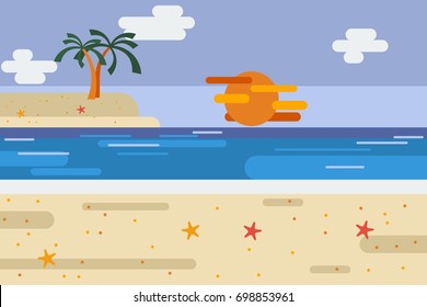 Editable Beach Panorama on Summer Time Vector Illustration in Flat Style for Summer Seasonal Vacation Themed or Children Book Project