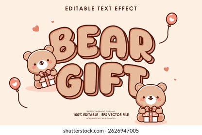 Effet texte cadeau ours modifiable, avec caractères ours mignons