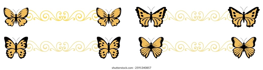 editable beautiful butterfly with swirls vector, perfect for elegant designs, decorations, and artistic projects. Ideal for nature, beauty, and ornamental themes