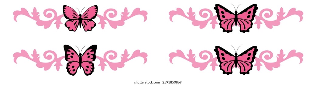editable beautiful butterfly with swirls vector, perfect for elegant designs, decorations, and artistic projects. Ideal for nature, beauty, and ornamental themes