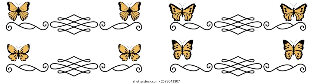 editable beautiful butterfly with swirls vector, perfect for elegant designs, decorations, and artistic projects. Ideal for nature, beauty, and ornamental themes