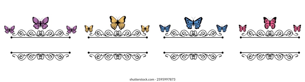 editable beautiful butterfly with swirls vector, perfect for elegant designs, decorations, and artistic projects. Ideal for nature, beauty, and ornamental themes