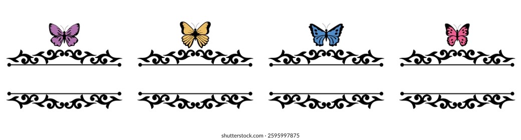 editable beautiful butterfly with swirls vector, perfect for elegant designs, decorations, and artistic projects. Ideal for nature, beauty, and ornamental themes