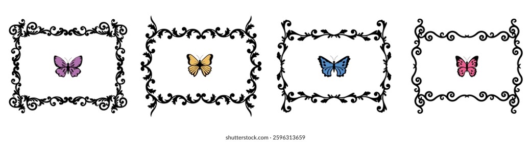 editable beautiful butterfly with swirls vector, perfect for elegant designs, decorations, and artistic projects. Ideal for nature, beauty, and ornamental themes