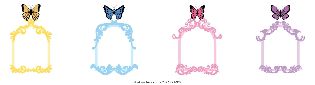 editable beautiful butterfly with swirls vector, perfect for elegant designs, decorations, and artistic projects. Ideal for nature, beauty, and ornamental themes