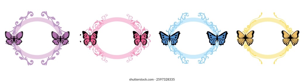 editable beautiful butterfly with swirls vector, perfect for elegant designs, decorations, and artistic projects. Ideal for nature, beauty, and ornamental themes