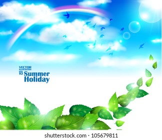 editable beautiful summer and rainbow sky vector design