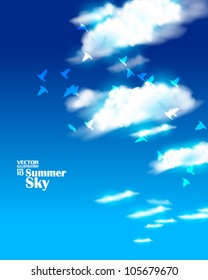 editable beautiful summer and sky with birds vector design