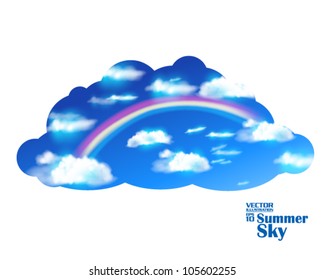editable beautiful summer sky with rainbow and cloud vector design