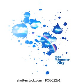 editable beautiful summer sky with rainbow and splash vector design
