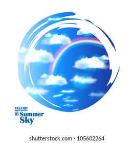 editable beautiful summer sky with rainbow vector design