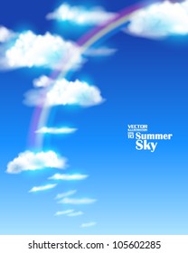editable beautiful summer sky with rainbow vector design